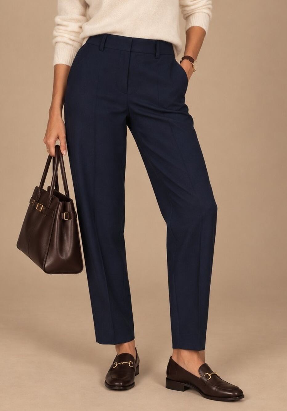 Nanette Lepore Womens Tapered Trouser Pants Size 14 Navy Career Office Business